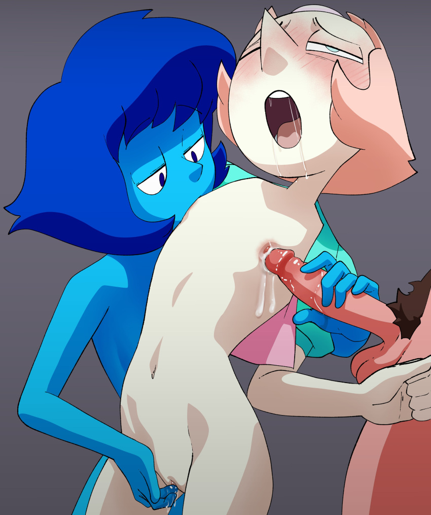 1boy 1girl 2024 2_girls 2d 2d_(artwork) 2d_artwork blue_body blue_eyes blue_hair blue_nipples blue_skin blush bottomless breast breast_sucking breasts cartoon_network colored_skin coolerinker covering covering_mouth cum cum_on_breasts drooling erection fingering fingering_partner flat_chested gem_(species) grey_background group_sex heterosexual inker_comics inkershike interspecies lapis_lazuli_(steven_universe) male male/female male_pubic_hair naizuri navel nipple_fetish nipple_play nipple_suck nipples nude open_clothes open_mouth paizuri pearl_(steven_universe) penis penis_on_nipple penis_to_breast penis_to_nipple pubic_hair pussy rubbing_penis_on_nipple saliva semen short_hair slim small_breasts small_breasts steven_universe straight sucking sucking_nipples teeth testicle threesome tongue uncensored white_body white_skin yuri