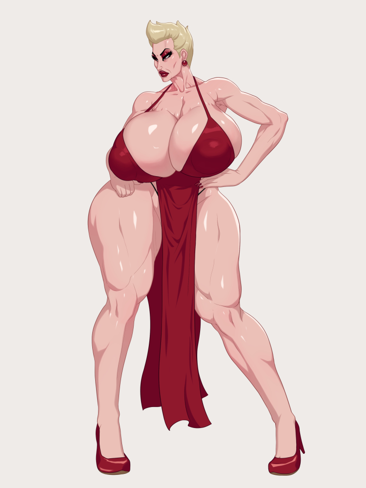 athena_milkwinn big_breasts blonde blonde_hair dress fit_female high_heels huge_breasts large_breasts light-skinned_female makeup milf muscular_female muscular_legs muscular_thighs pose posing rampage0118 red_dress red_high_heels red_lipstick thick_legs thick_thighs