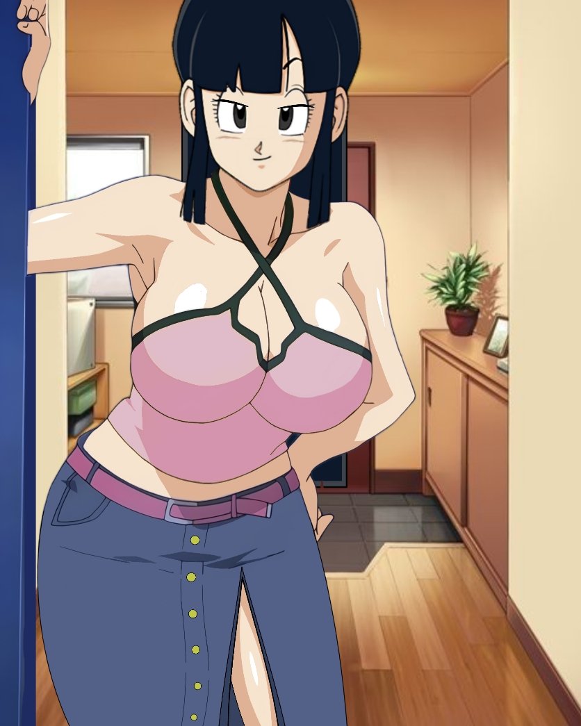 1girl 1girls big_breasts black_hair chichi chichi_verse cleavage dragon_ball edit gilf grandmother hand_on_hip leaning_forward legs long_hair looking_at_viewer mature mature_female mature_woman milf pose posing seductive seductive_smile smile thighs voluptuous