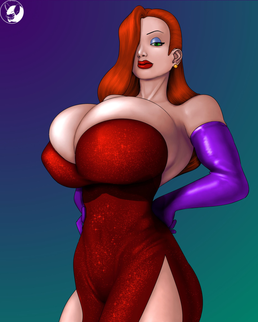 big_breasts blindanubis disney earrings green_eyes jessica_rabbit red_hair who_framed_roger_rabbit