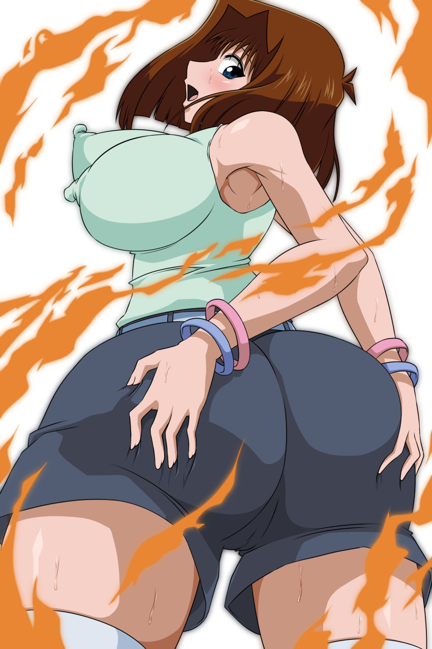 1girl 1girls ass big_ass big_breasts blue_eyes breasts brown_hair clothed_female female_focus female_only konami short_hair solo_female solo_focus tagme tea_gardner teen yu-gi-oh! yu-gi-oh!_duel_monsters zahkey