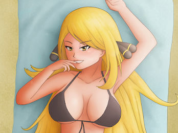 1female 1girl 1girl 2018 beach big_breasts bikini black_bikini blonde_hair breasts creatures_(company) digital_drawing_(artwork) digital_media_(artwork) female_only finger_on_mouth fit_female game_freak hair_bow long_hair looking_at_viewer lying_on_bed lying_on_floor midriff nintendo pale-skinned_female pale_skin panties pokemon pokemon_dppt pokemon_trainer saf-404 safartwoks safartworks seductive_eyes seductive_look sexy_body shiny_skin smiley_face straight_hair swimsuit upper_body video_game_character yellow_eyes