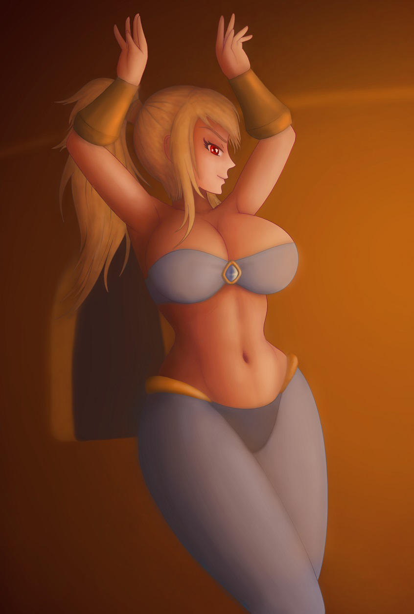 1girl 1girl 1girls arabian belly belly_dancer big_breasts blonde_hair bracelets female_only fully_clothed harem harem_outfit harem_pants huge_ass huge_breasts looking_at_viewer metroid navel nintendo ponytail possession red_eyes saf-404 safartwoks safartworks samus_aran shantae shantae_(character) sidelocks super_smash_bros. thick_thighs thin_waist wide_hips