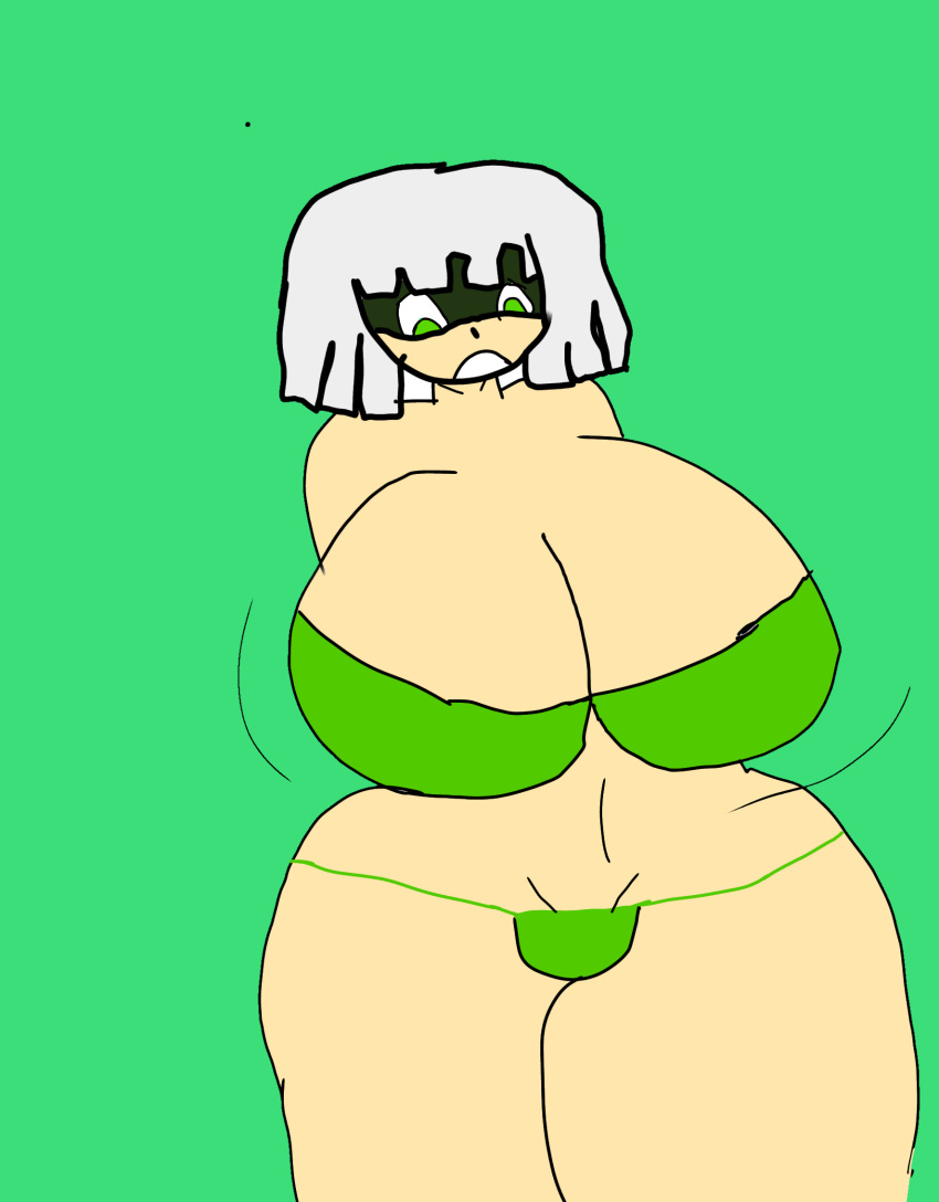 1girl bandit_(clash_royale) big_breasts bikini blue_hair breasts clash_of_clans clash_royale green_eyes huge_breasts rule34 spidert swimsuit white_hait