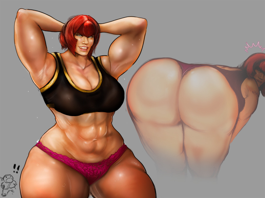 1girl 1girl 1girls abs armpits ass big_ass big_breasts breasts huge_ass hyper_thighs jaguar_(artist) marisa_(street_fighter) muscular muscular_female panties pink_panties red_hair short_hair sports_bra street_fighter street_fighter_6 thick_thighs