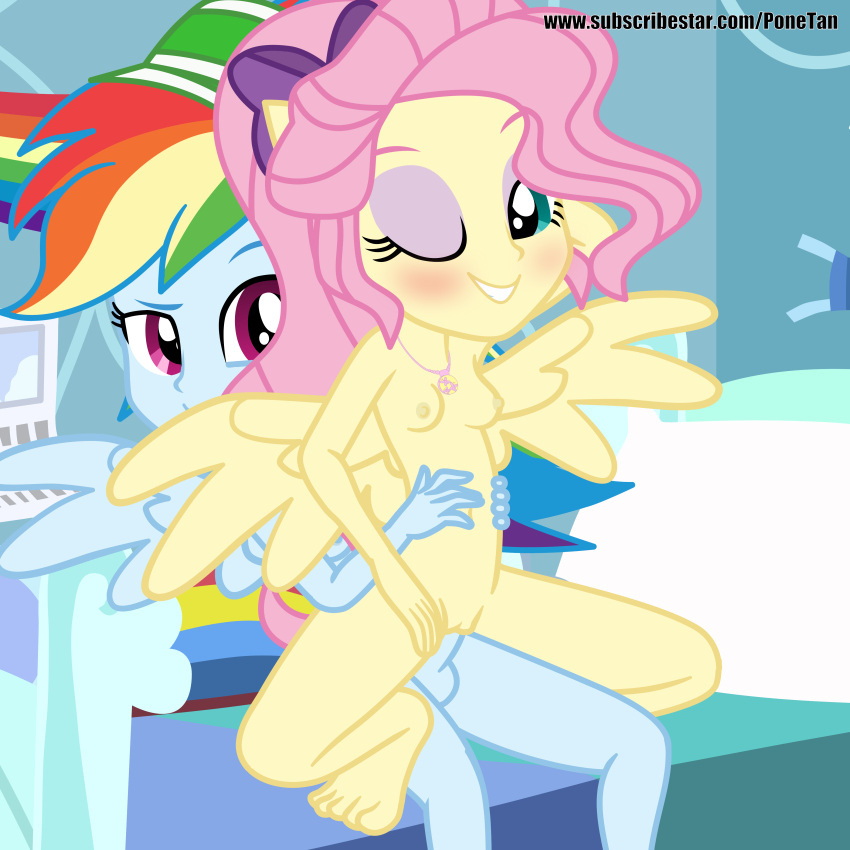 2_girls breasts equestria_girls fluttershy nude ponetan rainbow_dash tagme