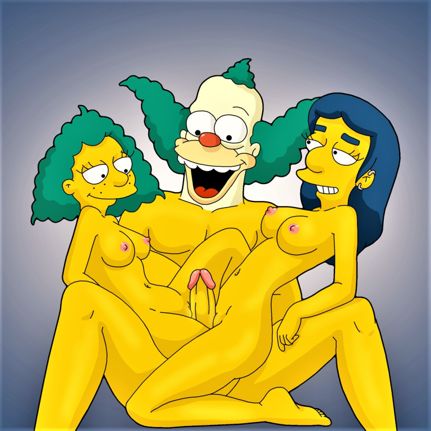 ass breasts erect_nipples erect_penis evilweazel_(artist) krusty_the_clown nude shaved_pussy the_simpsons thighs threesome