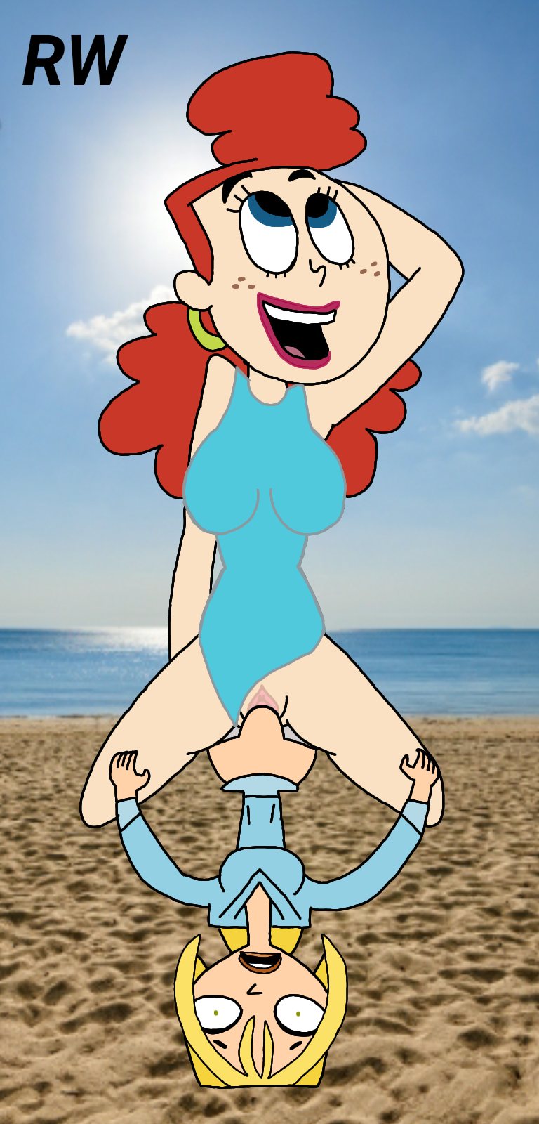 1futa 1girl arms_behind_head beach blonde_hair bridgette_(tdi) cartoon_network clothed_sex crossover fresh_tv futanari futanari_on_female herfeffine_heferfefer light-skinned_female light-skinned_futanari one-piece_swimsuit penetration penis public public_sex pussy rarewaifus red_hair sex the_grim_adventures_of_billy_and_mandy total_drama_island