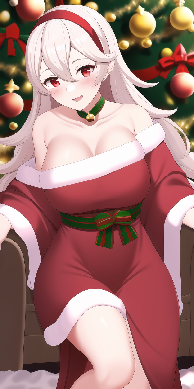 1girl alluring badtimer christmas corrin_(fire_emblem)_(female) fire_emblem fire_emblem_fates magenta_eyes nintendo santa_hat santa_outfit