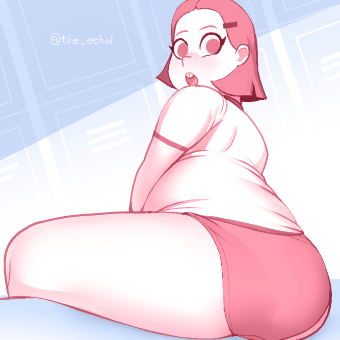 1girl ass bbw big_ass blush chubby disney gym_shorts kat looking_at_another looking_back looking_down short_hair solo_female solo_focus the_echoi the_ghost_and_molly_mcgee wide_hips