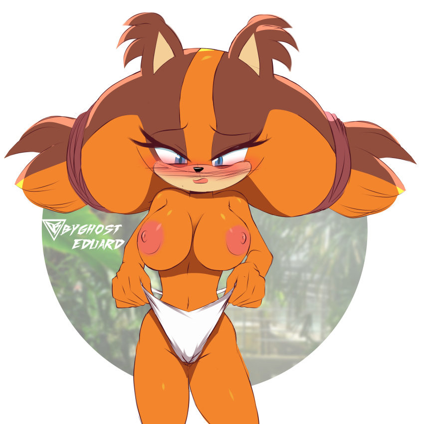 1girl anthro badger big_breasts black_nose blue_eyes blush breasts byghosteduard furry furry_breasts furry_female furry_only nipples panties sega solo_female sonic_boom sonic_the_hedgehog_(series) sticks_the_jungle_badger tagme topless