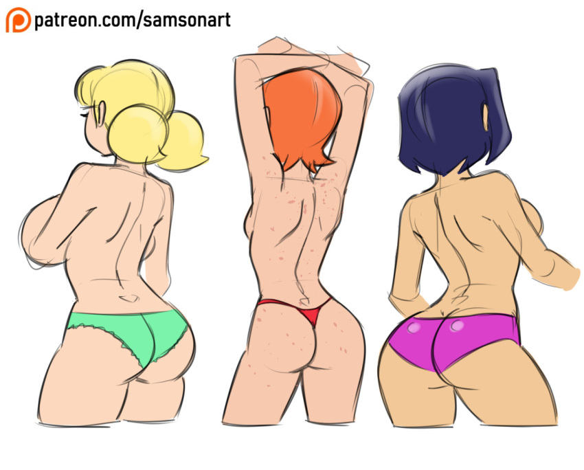 3_girls aged_up ass back_view ben_10 big_breasts black_hair blonde_hair breasts bubble_ass bubble_butt crossover dat_ass flat_chested freckles green_panties gwen_tennyson hands_on_breasts inspector_gadget jackie_chan_adventures jade_chan light-skinned_female medium_breasts nude nude_female orange_hair pale-skinned_female panties panties_only penny_gadget purple_panties pussy red_hair red_panties red_thong samson_00 short_hair sideboob small_breasts straight_hair stretching teen thong topless twin_tails