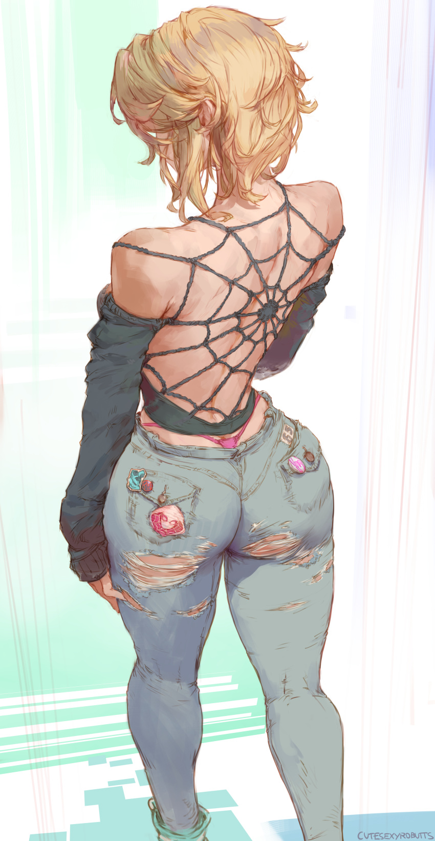 1girl 1girl absurd_res ass big_ass big_ass blonde_hair breasts clothed cutesexyrobutts dat_ass gwen_stacy jeans light-skinned_female marvel sony_pictures_animation spider-man:_across_the_spider-verse spider-man:_into_the_spider-verse spider-man_(series)