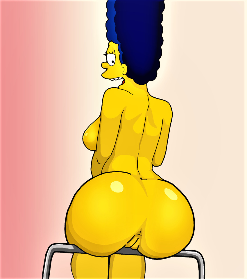 anus ass marge_simpson nude shaved_pussy sideboob sitting the_simpsons thighs