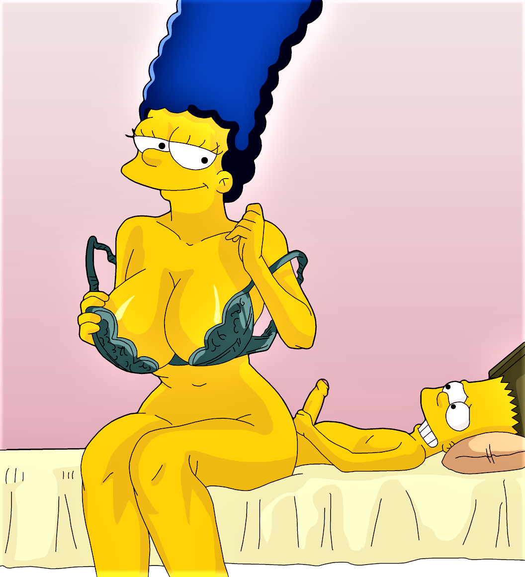 ass bart_simpson before_sex big_breasts blue_hair erect_penis incest marge_simpson mother_&amp;_son no_panties the_simpsons thighs undressing yellow_skin