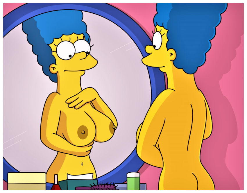 ass breasts erect_nipples marge_simpson mirror mirror_reflection nude the_simpsons
