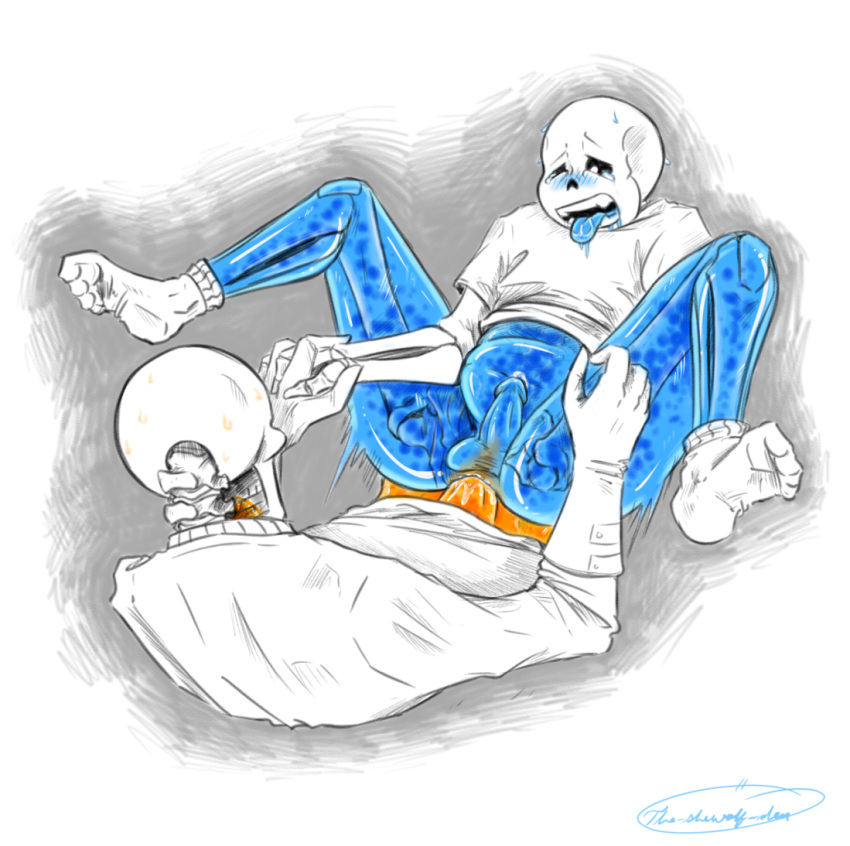 2boys anal anal_penetration anal_sex animated_skeleton artist_signature bigger_penetrating bigger_penetrating_smaller blue_body blue_penis blue_tongue bottom_sans bottomless brother_and_brother brother_penetrating_brother brothers chubby chubby_male crying ectobody fontcest gay gay_sex gloves holding_hands incest larger_penetrating larger_penetrating_smaller male male/male male_only male_penetrated male_penetrating male_penetrating_male orange_body orange_penis papyrus papyrus_(undertale) papysans partially_clothed penetration penis precum sans sans_(undertale) seme_papyrus sex skeleton smaller_penetrated socks testicle the-shewolf-den tongue tongue_out top_papyrus uke_sans undead undertale undertale_(series) unseen_male_face yaoi