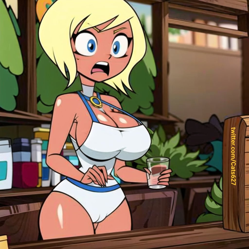 1girl ai_generated big_ass big_breasts blonde_hair blue_eyes cartoon_network cats62 dc_comics iced_latte_with_breast_milk karen_starr meme power_girl stable_diffusion starbucks tagme teen_titans_go teen_titans_go_to_the_movies warner_brothers