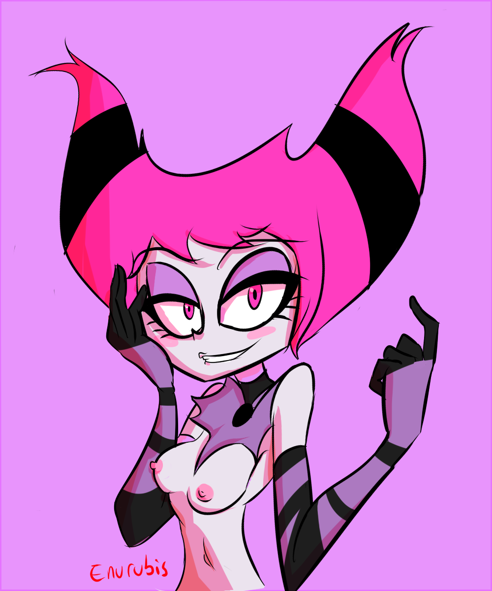 1girl 1girl 1girl breasts cartoon_network dc_comics jinx looking_at_viewer nipples norehanaart pink_hair small_breasts tagme teen_titans teen_titans_go