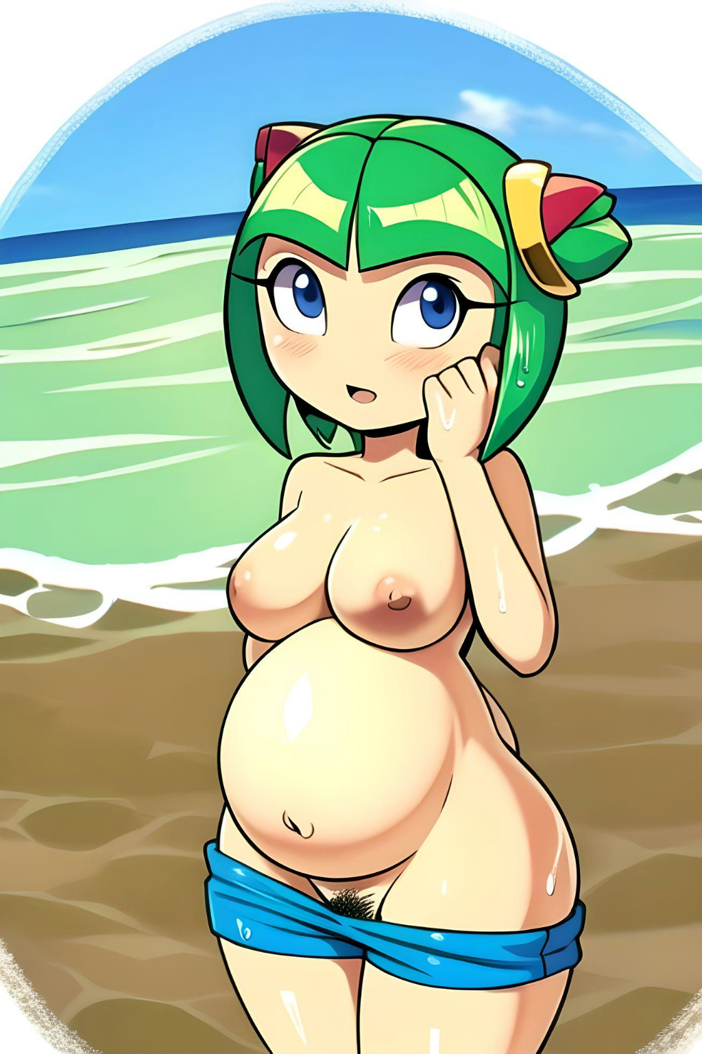 1girl ai_generated alien beach big_breasts breasts camilaandrade cosmo_the_seedrian milf mobians.ai mostly_nude navel nipples plant_girl plant_humanoid pregnant pregnant_belly pregnant_female pubic_hair pussy pussy_hair seedrian sega shorts shorts_down sonic_the_hedgehog_(series) sonic_x topless topless_female