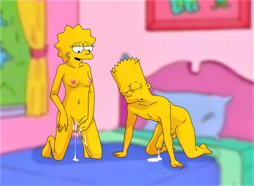 after_sex bart_simpson breasts brother_and_sister cum_in_pussy erect_nipples evilweazel_(artist) huge_penis incest lisa_simpson nude shaved_pussy the_simpsons thighs