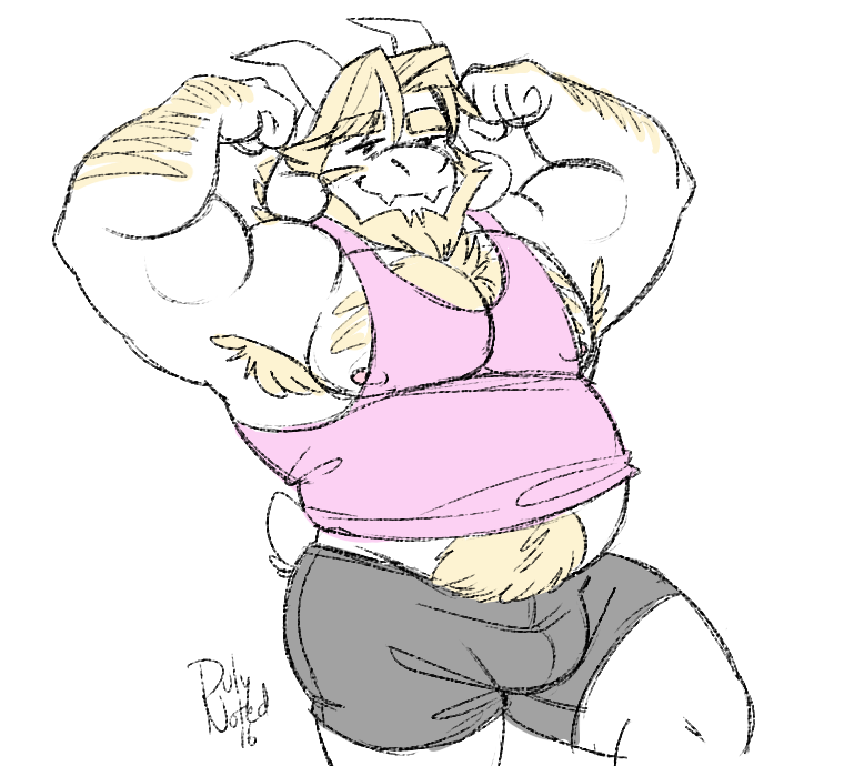 1_boy 1boy 1girl 2d anthro anthro_only armpit_hair asgore_dreemurr bara beard blonde_hair bulge bulge_through_clothing chest_hair clothed clothing color dilf duly_noted ear facial_hair flexing flexing_bicep furry furry_only goat hair horn horns hotpants long_ears looking_at_viewer male male_only mammal mammal_humanoid muscle muscle muscular muscular_male nipples pink_tank_top simple_background solo_focus solo_male tank_top tanktop undershirt undertale undertale_(series) white_background