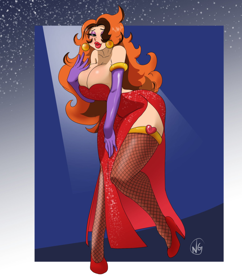 betty_boop betty_boop_(series) black_eyes black_hair character_fusion crossover disney earrings jessica_rabbit n-ronin naughty_face orange_hair sexy who_framed_roger_rabbit