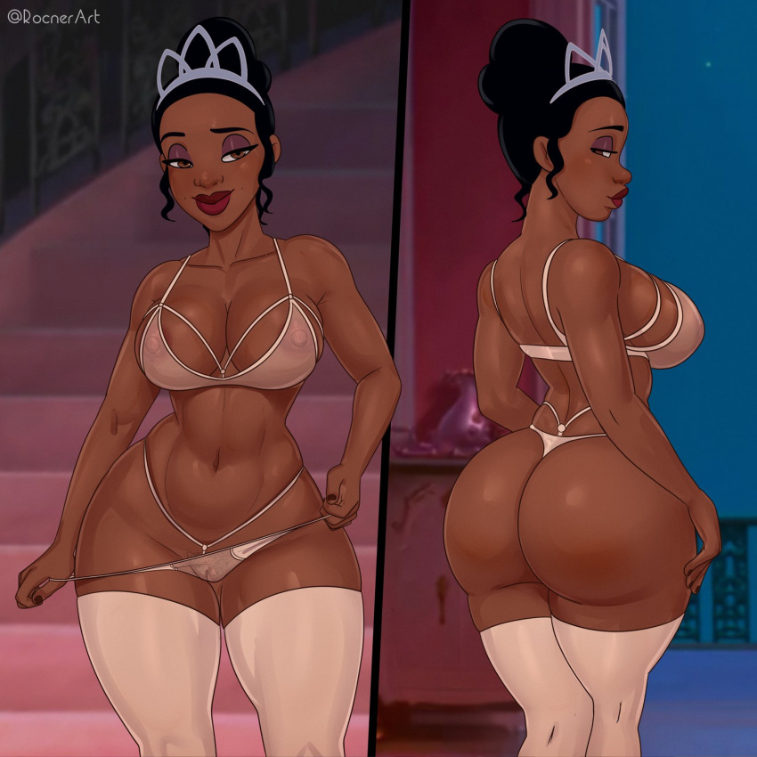 brown_hair crown disney lingerie princess_tiana rocner sexy the_princess_and_the_frog
