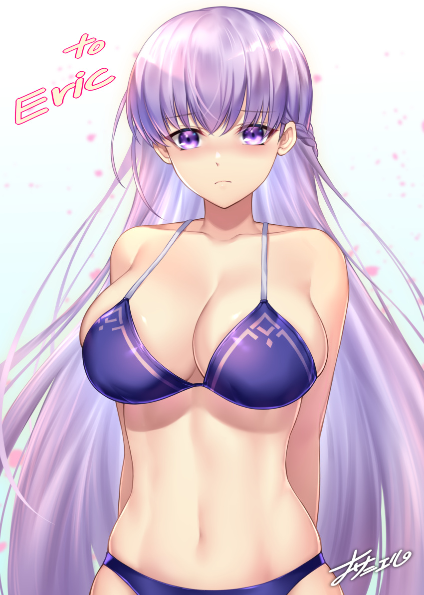 1girl 1girl 1girl absurd_res alluring alternate_breast_size big_breasts big_breasts bikini blue_bikini blue_swimsuit blush braid breasts commission commissioner_upload embarrassed fire_emblem fire_emblem:_the_binding_blade halterneck high_res long_hair looking_at_viewer midriff nasaniliu navel purple_bikini purple_eyes purple_hair signature simple_background skindentation solo_female sophia_(fire_emblem) swimsuit very_long_hair white_background