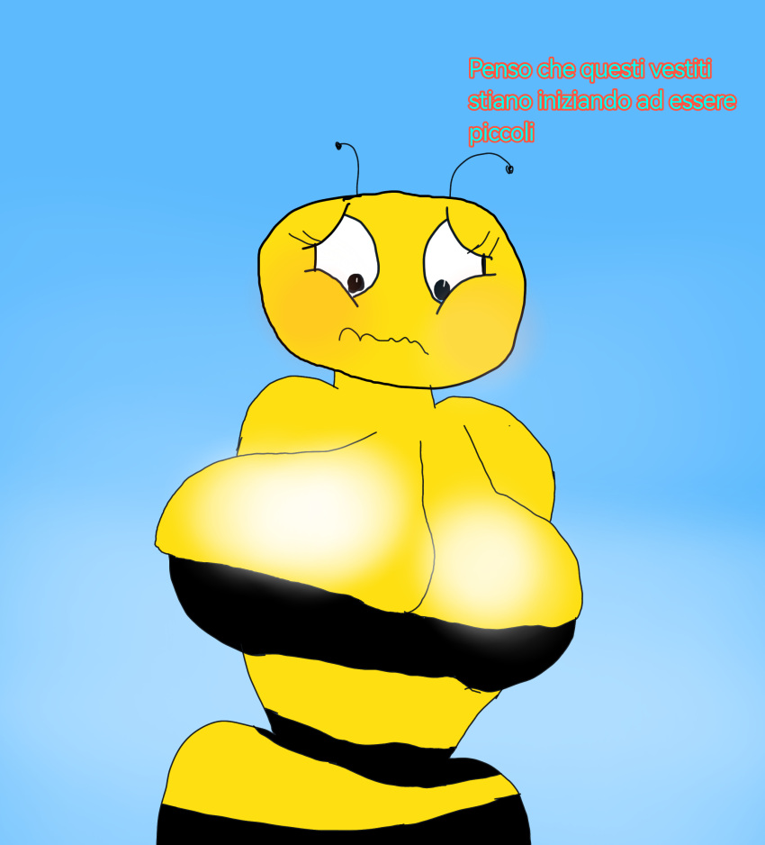1girl apron apron_only bee big_breasts blush cherichou dialogue italian italian_text kryadrawgin lena_the_bee oleina rule34 russian_cooking_oil_commercial speech_bubble stinger text thick_thighs thighs wide_hips wings yellow_body yellow_skin олейна