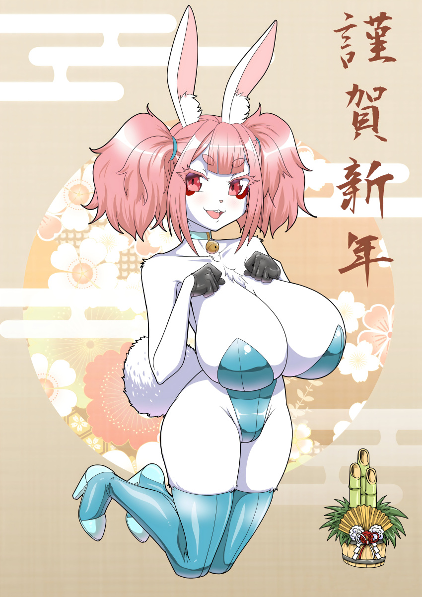 1girl big_ass big_breasts bunny bunnysuit chinese_new_year cute fugubarakun original original_character pink_hair platform_shoes posing rabbit white_skin year_of_the_rabbit