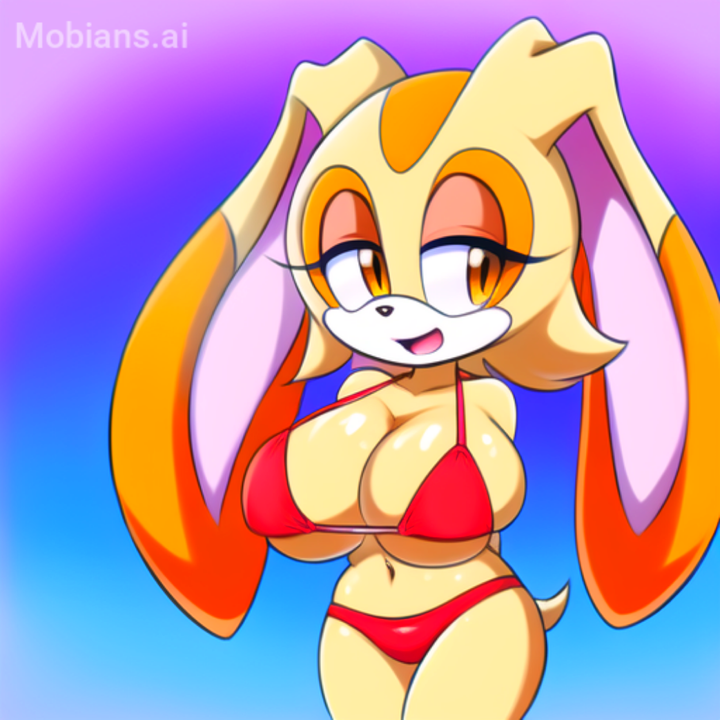 aged_up ai_generated anthro big_breasts bikini bikini_bottom bikini_top breasts cream_the_rabbit furry_female lagomorph leporid lop_ears mammal mobians.ai navel orange_eyes rabbit rabbit_ears scut_tail sega sonic_the_hedgehog_(series)