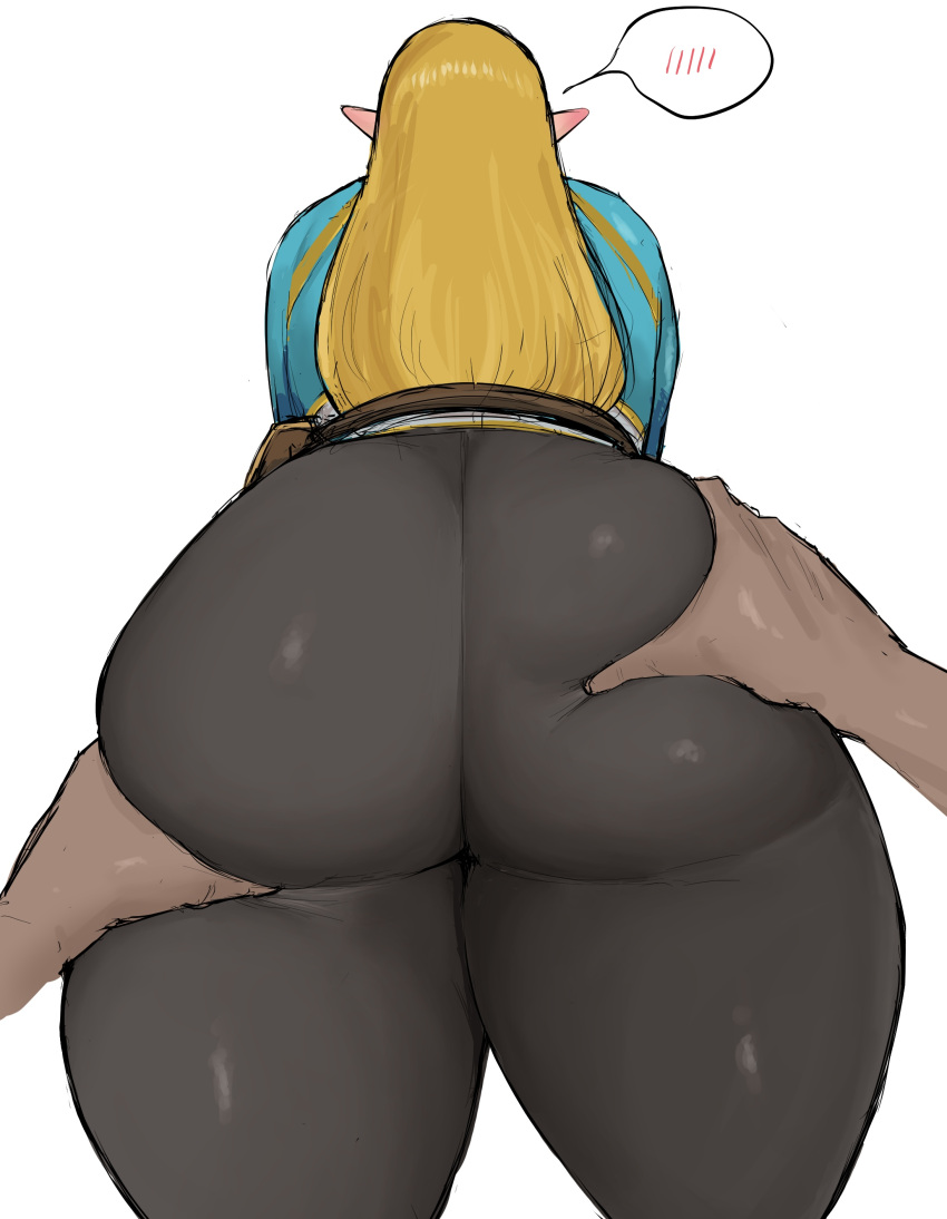 1girl 1girl 1girl absurd_res ass ass_focus ass_grab big_ass big_breasts bimbo black_leggings black_legwear blonde_hair blush_lines breasts breath_of_the_wild clothed_female dark-skinned_male dat_ass female_focus female_only from_behind grabbing_ass groping half_updo high_res huge_ass leggings long_hair meddle_1st nintendo pants pointy_ears pov pov_hands princess_zelda shiny shiny_clothes shiny_hair simple_background solo_female solo_focus tagme the_legend_of_zelda thick_thighs thighs tight_pants video_game_character video_game_franchise white_background zelda_(breath_of_the_wild)