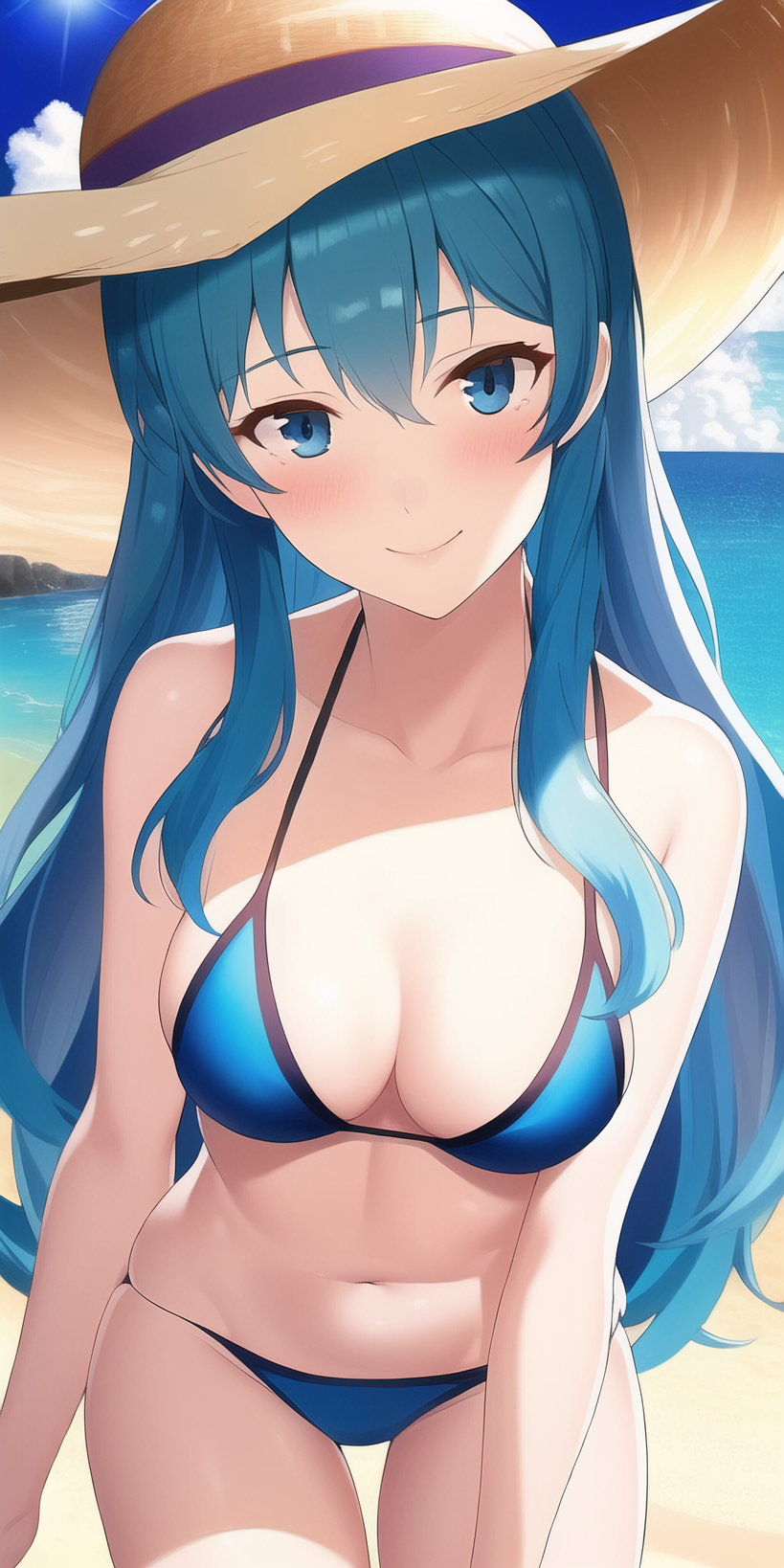 1girl 1girl 1girl alluring aqua_eyes aqua_hair badtimer bikini breasts eirika_(fire_emblem) female_only fire_emblem fire_emblem:_the_sacred_stones looking_at_viewer nintendo