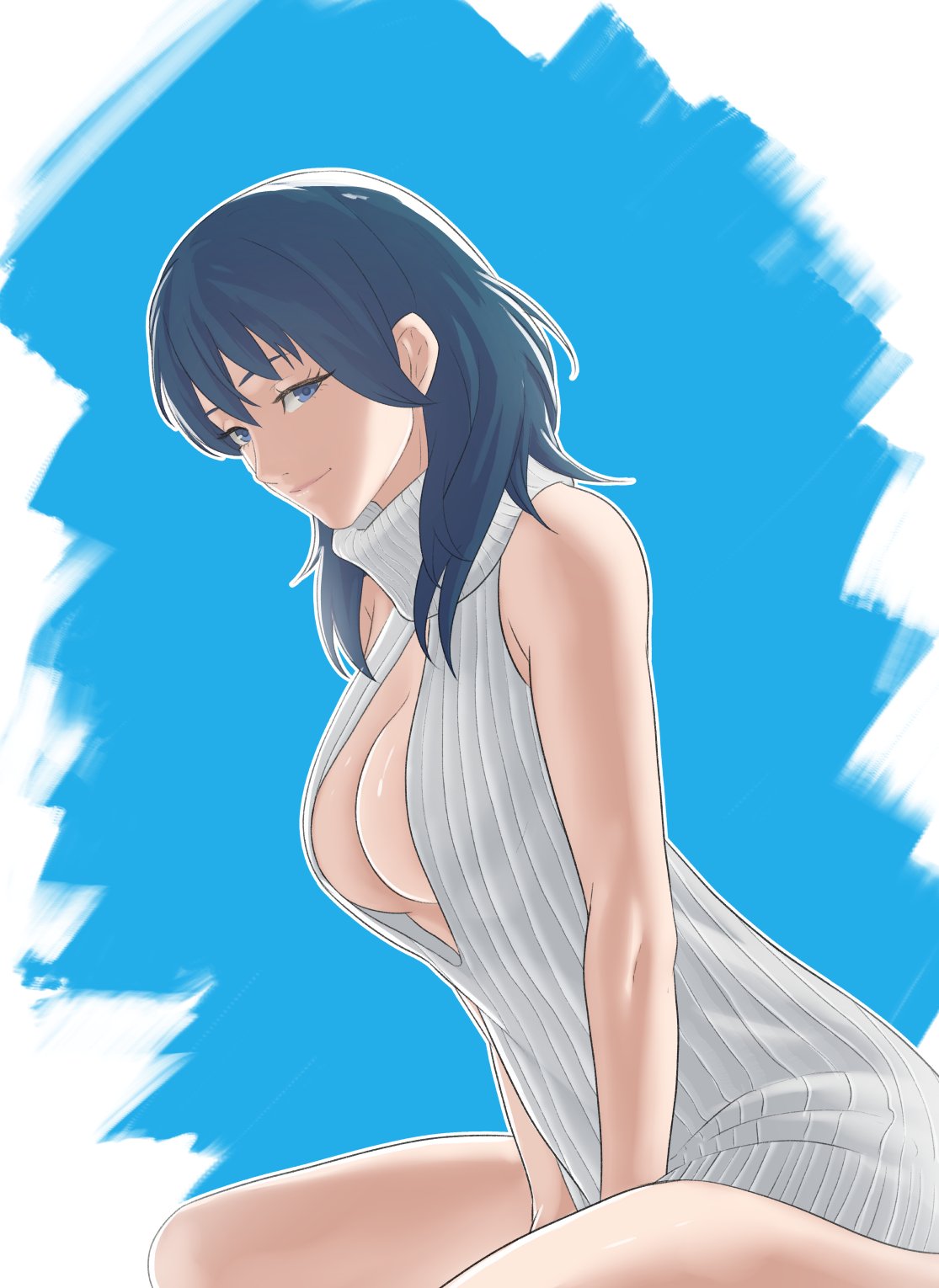 1girl 1girl 1girl alluring big_breasts breasts byleth_(female) byleth_(fire_emblem) byleth_(fire_emblem)_(female) cleavage female_only fire_emblem fire_emblem:_three_houses looking_at_viewer nintendo pomelomelon smile sweater virgin_killer_sweater
