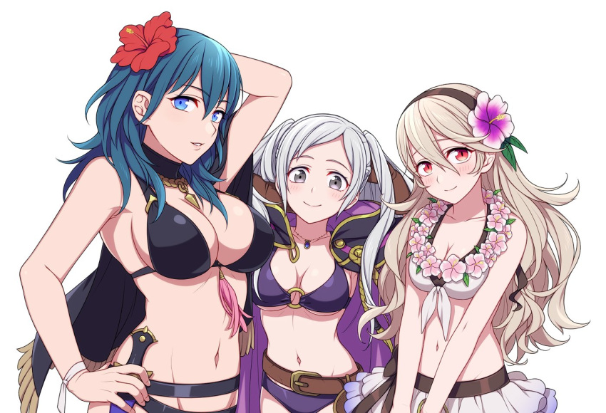 3_girls alluring big_breasts bikini byleth_(female) byleth_(fire_emblem) byleth_(fire_emblem)_(female) byleth_(summer)_(fire_emblem)_(female) cleavage corrin_(fire_emblem)_(female) corrin_(summer)_(fire_emblem)_(female) fire_emblem nintendo rindou105 robin_(fire_emblem) robin_(fire_emblem)_(female) robin_(summer)_(fire_emblem)_(female) silver_hair teal_eyes teal_hair white_hair