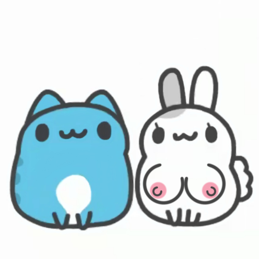 1boy1girl :3 adorable blue_skin breasts bugcat_(capoo) bunny bunny_(capoo) bunny_ears bunny_tail capoo cat cat_ears cute nipples white_skin