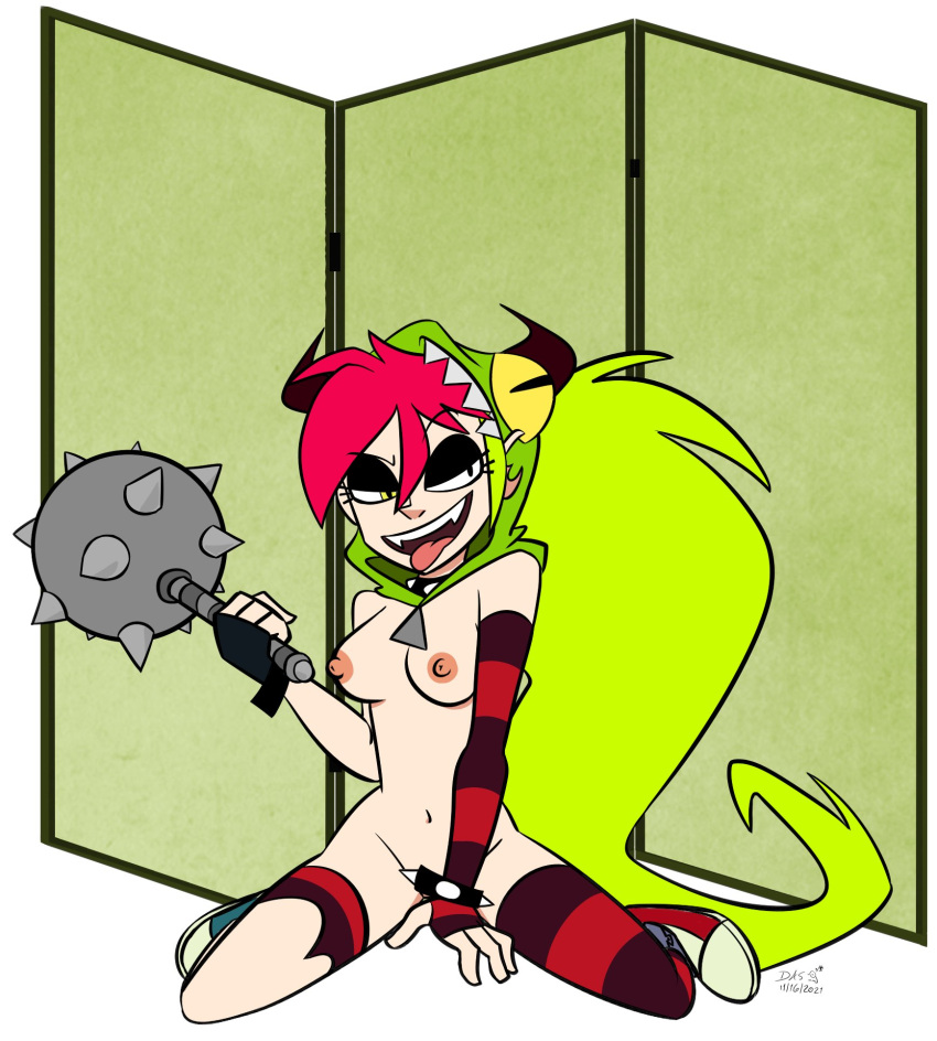 1girl 1girls areola breasts cartoon_network demencia long_hair multicolored_hair nipples nude nude nude_female solo_female solo_focus umayorokobi villainous