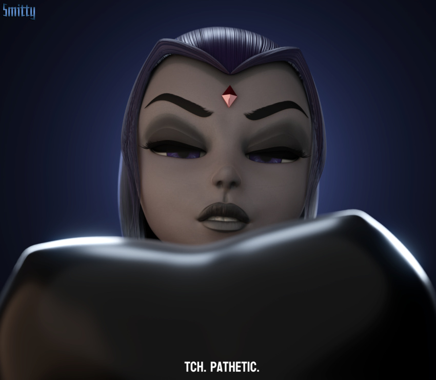 1girl 3d 3d_(artwork) big_breasts blender_(software) breasts dc_comics erect_nipples erect_nipples_under_clothes goth goth_girl leotard low-angle_view nipples pov pov_eye_contact raven_(dc) smitty34 tagme teen_titans under_boob young_adult