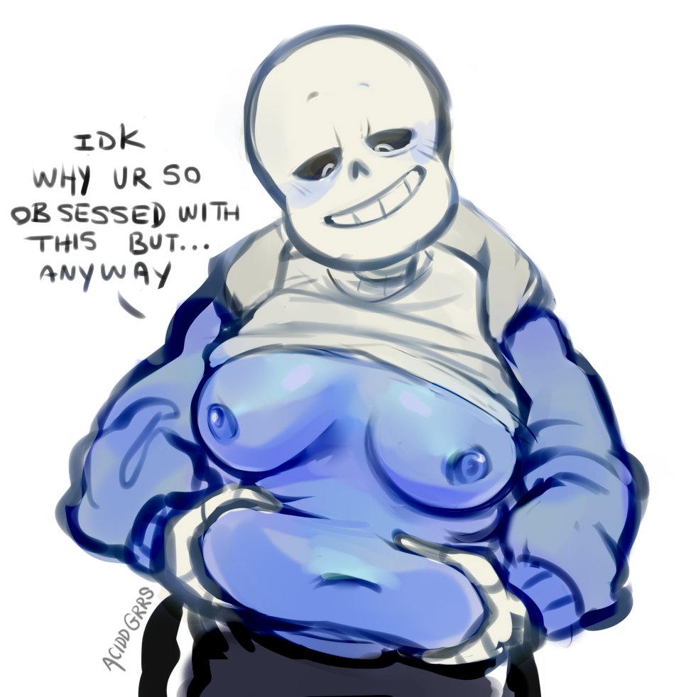 1girl acidd_grrs animated_skeleton belly_grab blue_body blue_breasts blue_nipples blush breasts chubby chubby_female dialogue ectobody english_text female female_only female_sans genderbend genderbent genderswap genderswap_(mtf) grabbing_belly grabbing_own_belly monster nipples rule63 rule_63 sans sans_(undertale) shirt_up simple_background skeleton solo solo_female solo_focus stomach_squeeze text undead undertale undertale_(series) white_background
