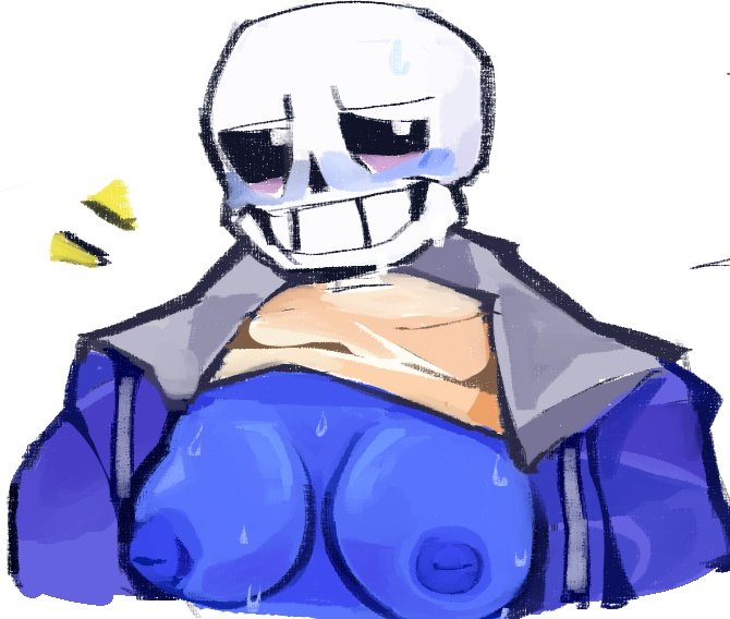 2023 animated_skeleton big_breasts blue_blush blue_breasts blue_hoodie blue_jacket blue_nipples blush breasts ectobody exposed_breasts hooded_jacket hoodie jacket jepr0d monster nipples sans sans_(undertale) shirt_pulled_up shirt_up skeleton solo sweat undead undertale undertale_(series) upper_body