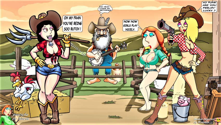 american_dad big_breasts crossover family_guy francine_smith lois_griffin nipples shorts thighs