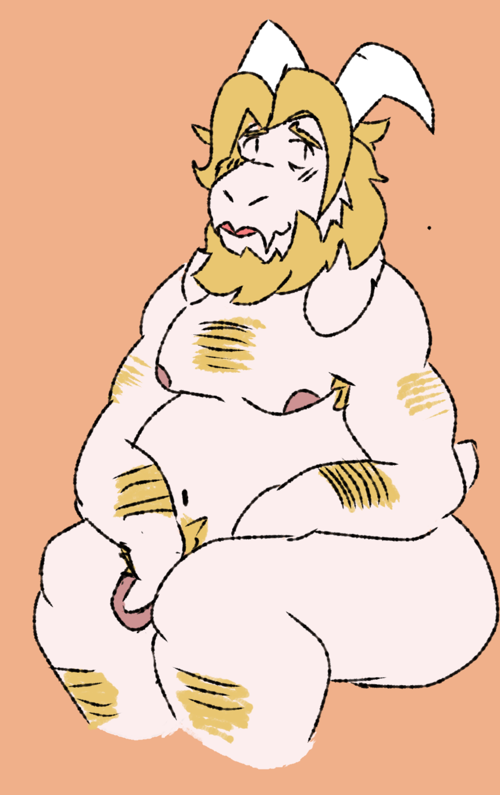 anthro anthro_only asgore_dreemurr ass big_ass body_hair bovid caprine chubby chubby_male goat high_res horn horns male male_anthro mammal nipples nude orange_background overweight shiningnoise simple_background solid_color_background solo_male undertale undertale_(series)