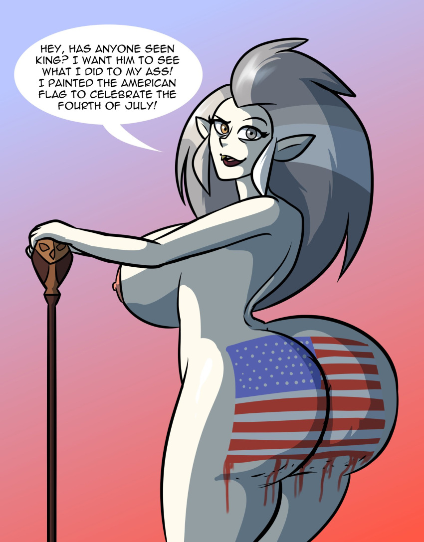 1girl 4th_of_july american_flag big_ass big_ass big_breasts bubble_butt caked_up disney eda_clawthorne english_text light-skinned_female light_skin looking_at_viewer max1mus pawg silver_hair speech_bubble the_owl_house voluptuous voluptuous_female