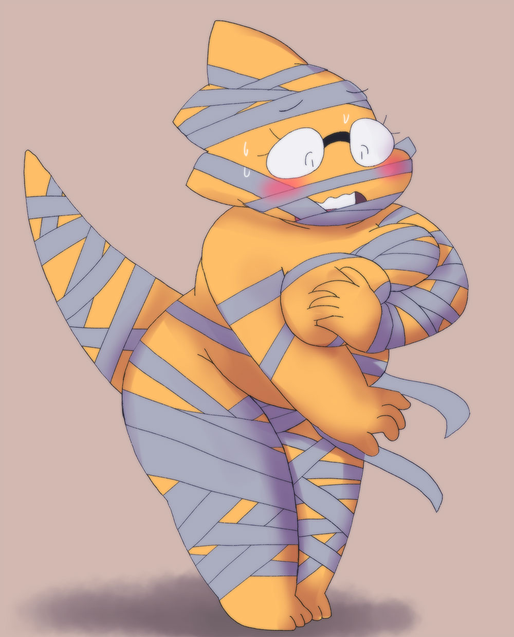 1_girl 1girl 2020s 2021 adorable alphys alphys_(undertale) anthro anthro_only aruput aruput_ut blush breast breast_grab breast_slip breasts breasts_out chubby chubby_anthro chubby_female completely_nude covering covering_breasts cute duct_tape embarrassed female female_anthro female_only glasses grabbing_own_breast lizard lizard_girl lizard_tail monster monster_girl mummy mummy_costume non-mammal_breasts plump reptile reptile_girl reptile_tail scalie simple_background solid_color_background solo solo_anthro solo_female tail tape undertale undertale_(series) wardrobe_malfunction yellow_body yellow_skin