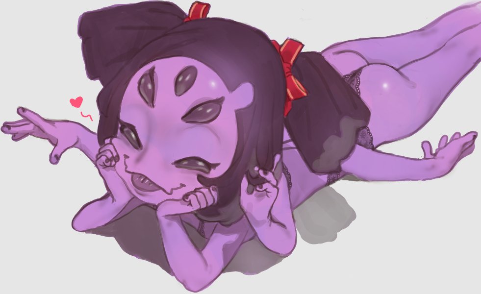 1_girl 1girl 5_eyes 6_arms :p adorable anthro anthro_only arachnid arm_support arthropod ass black_hair blep breasts butt cute female female_anthro female_only grey_background hair heart lingerie lying lying_on_stomach monster monster_girl muffet multiple_arms multiple_eyes non-mammal_breasts on_stomach posing purple_body purple_skin short_twintails simple_background solid_color_background solo solo_anthro solo_female spider spider_girl tongue tongue_out twin_tails undertale undertale_(series) video_games white_background zippers82496822 zippyart