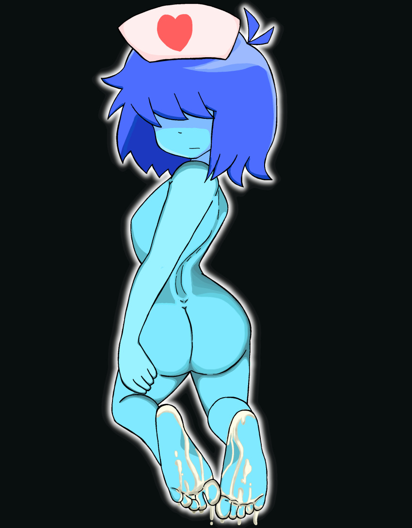 1female 1girl 2020s 2022 alternate_version_available ass black_background blue_body blue_hair blue_skin breasts butt cum cum_on_feet cum_on_foot deltarune female female_human female_kris_(deltarune) female_only gopindon hair_over_eyes hat headwear human human_only kris_(dark_world_form) kris_(deltarune) kris_female_(deltarune) naked_female nude nude_female nurse_cap pixiv_id_30630433 short_hair simple_background solo solo_female undertale_(series)