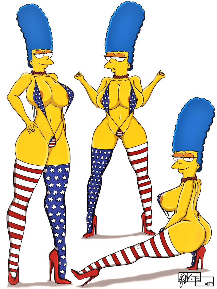 ass big_breasts erect_nipples marge_simpson micro_swinsuit stockings the_simpsons thighs