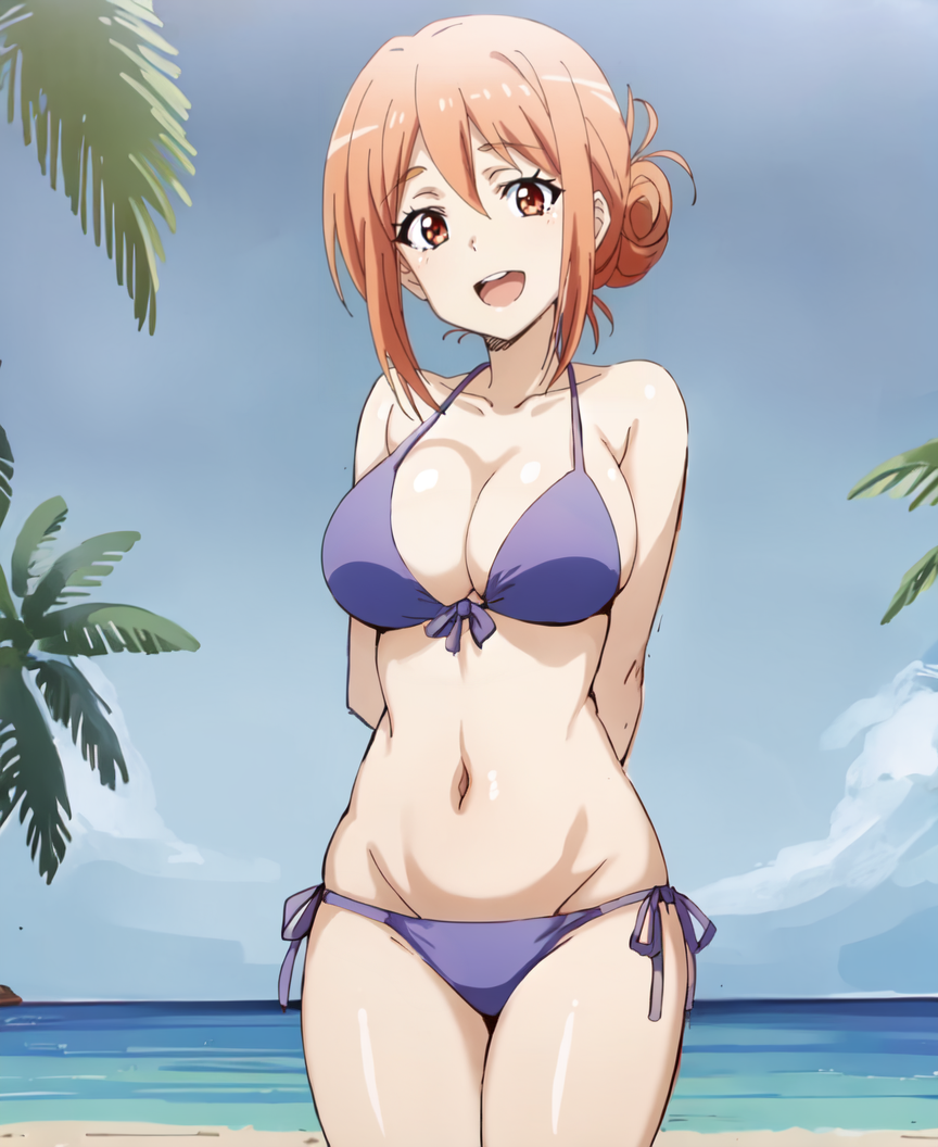 1girl alluring beach big_breasts blue_sky cleavage milf ocean yahari_ore_no_seishun_lovecome_wa_machigatteiru. yuigahama_yui's_mother zengai