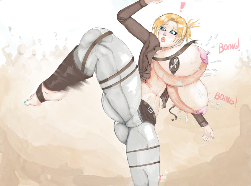 annie_leonhart attack_on_titan big_ass big_breasts blonde_hair blue_eyes kicking orphielll surprised